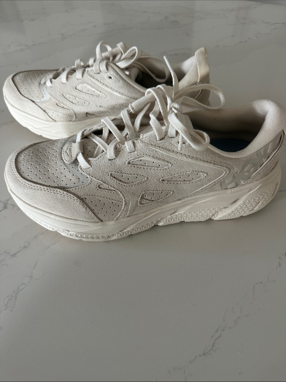 Hoka cream color suede Clifton Sneakers